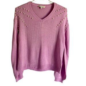 Heritage Charm Pull Over Purple Sweater Embellished Faux Pearls Petite Small